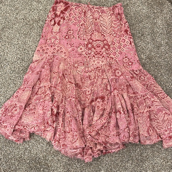 Free People Calista Printed Maxi Skirt Ruffle Red Pink Floral XL - Picture 7 of 7
